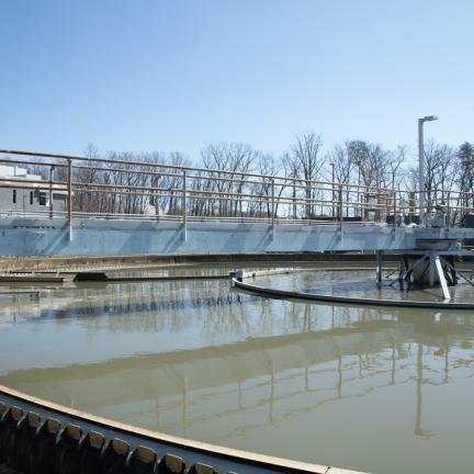 Photo: a sedimentation basin at a wastewater treatment facility