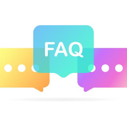Graphic: Three multicolored chat bubbles. The left and right have ellipses, the middle says FAQ